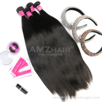 Amzhair Cheap Price Straight Peruvian Human Cuticle Aligned Remy Hair 3 4 Bundles Double Weft Human Hair Extension Vendor